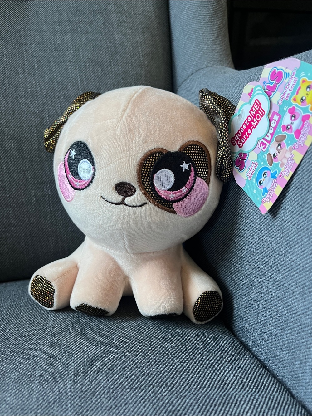 SqueezMez Plush Small Pet - Pink and Cream Cute Puppy